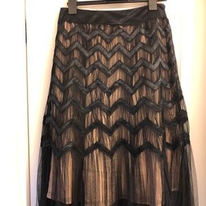 LAMB Gwen Stefani Silk Satin Zigzag Skirt
